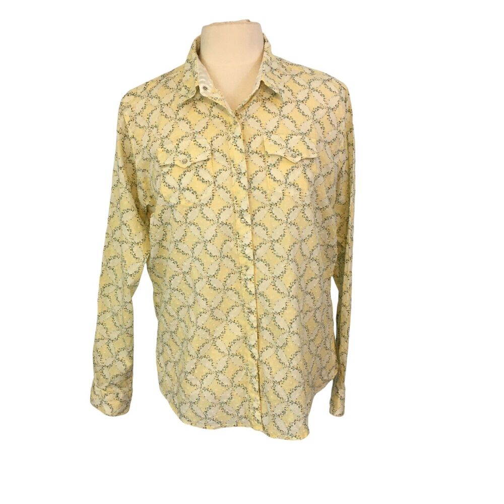 Aura Wrangler‎ Womens Yellow Print Pearl Snap Western Shirt, Long Sleeves XL Top